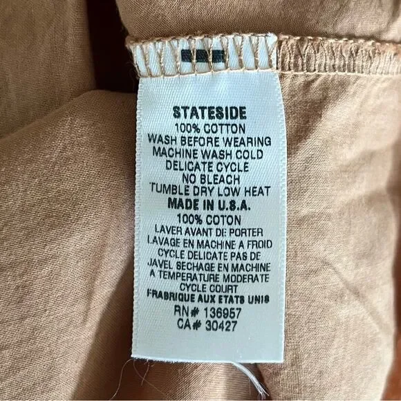 Stateside Voile Short Sleeve Front Twist Button Up Shirt Size Small Neutral Tan - Picture 6 of 6